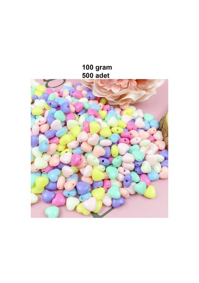 100 Gr 500 Adet Şeker Rengi Akrilik Kalp Boncuklar Renkli Karışık Plastik Pastel Ara Boncuk