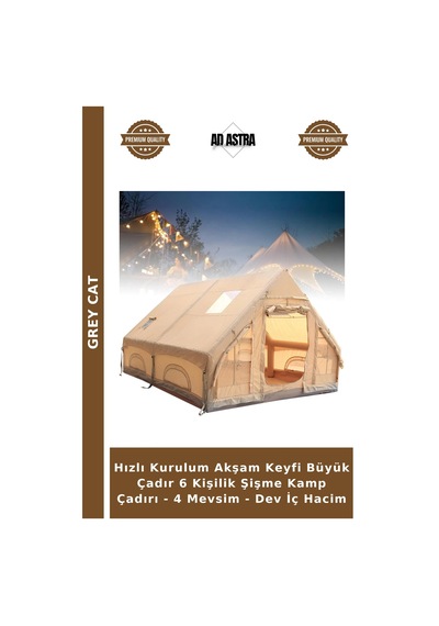 Hızlı Kurulum Akşam Keyfi Büyük Çadır 6 Kişilik Şişme Kamp Çadırı - 4 Mevsim - Dev İç Hacim Çok Renkli