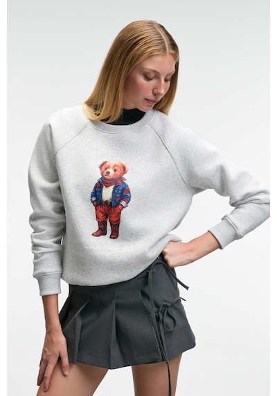 Grimelange Aelorıa Kadın Önü Baskılı Reglan Kol Oversize Grimelanj Sweatshirt Grimelanj