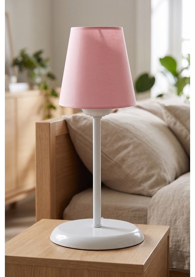 Metal Ayaklı Konik Kumaş Abajur Masa Lambası 14 cm Pembe