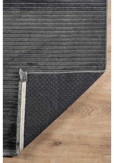 Line Serisi Kaymaz Taban Yıkanabilir Dekoratif Modern Şönil Kilim Antrasit