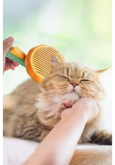 Gobypet Otomatik Temizlenen Pet Tarağı, Basmalı Sistem, Çelik İğneli, Ergonomik Sap Turuncu