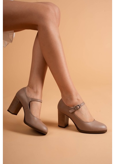 Analin Shoes Kadın Hakiki Deri Bantlı Topuklu Ayakkabı Dark Stone