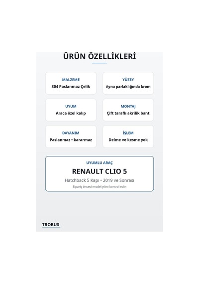 Renault Clio 5 2019 Ve Sonrası Uyumlu Krom Yan Kapı Çıtası 2 Parça Paslanmaz Çelik R.s Line