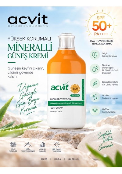 Acvit Yüksek Korumalı ve Mineralli Güneş Kremi SPF50+ 100 ML