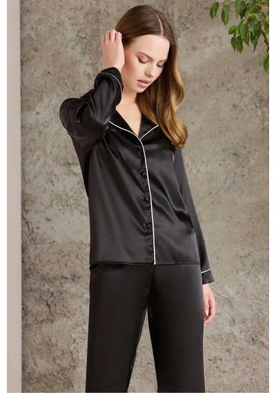 Pierre Cardin Saten Biyeli Kadın Pijama Takımı - 1200 Siyah