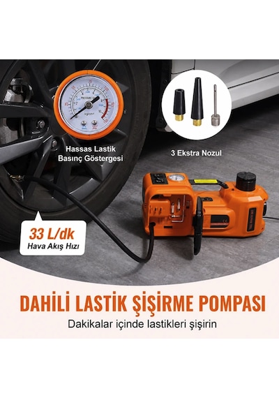 5 Ton Elektronik Kriko Bijon Tabancası Araba Kompresörü Full Set 5 Tona Kadar Kaldırma