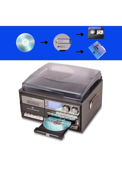 Ultratekno KN-110 Vintage Plak CD Kaset USB Bluetooth TF AUX  Özelikli Pikap
