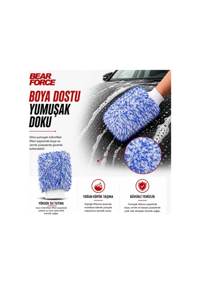 Robeve Bear Force Uzun Tüylü Mikrofiber Araç Yıkama Eldiveni Yoğun Köpük Taşıma Özellikli, Yüksek Su Emici, Çiziksiz Ve Güvenli Temizlik Için Boya Dostu Mikrofiber Oto Yıkama Eldiveni