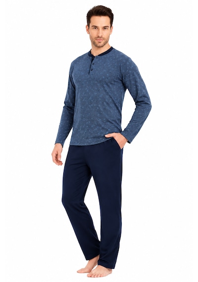 Pijamis 1900 Erkek 4 Parça Pijama Seti Uzun Kollu Ve Kısa Kollu Kutulu Lacivert