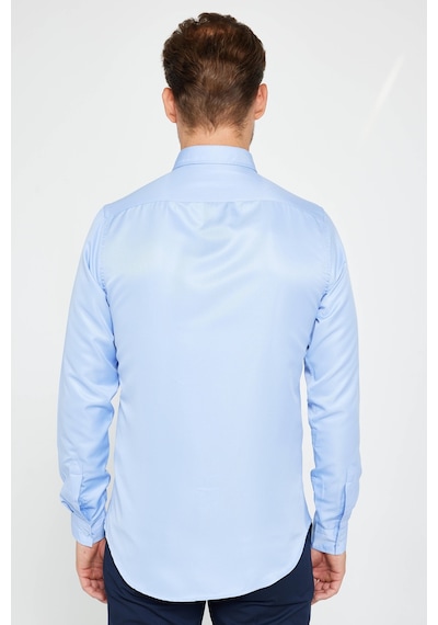 Tudors Slim Fit Uzun Kollu Kolay Ütü Teri Emen Nefes Alan Doku Kravatlık Dört Mevsim Mavi Erkek Gömlek-24892 Mavi