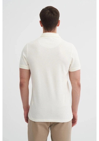 Cazador Polo Yaka Slim Fit Pike Düz Pamuklu Tişört Ekru