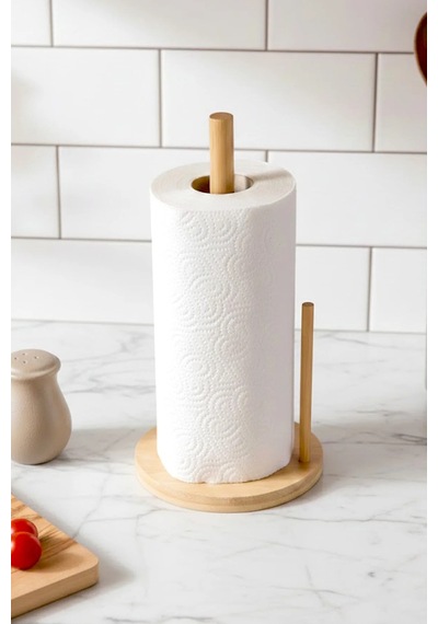 Bambu Yuvarlak Kağıt Dik Havluluk 14 Cm Pratik Kullanım Ergonomik Mutfak Havluluğu Kahverengi