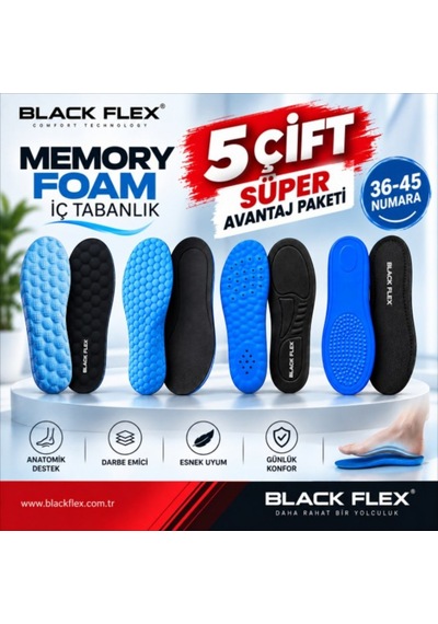 Blackflex Memory Foam Tabanlık Süper Avantaj Paketi 5'li Seri 36-45