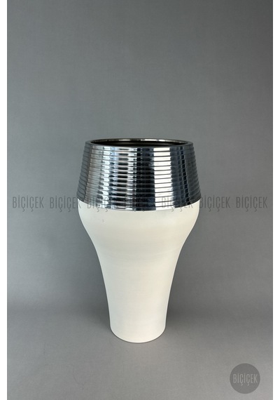Biçiçek Cleopatra Saksı 70cm Krem Gümüş