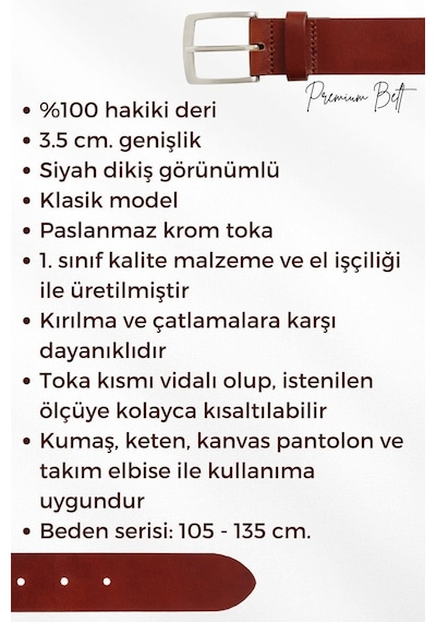 Süzer Deri 3.5 Cm Klasik %100 Hakiki Deri Lüks Kemer Kahverengi Dikiş Desenli Siyah
