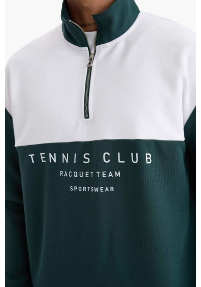 Defacto Defactofit Boxy Fit Dik Yaka Yarım Fermuarlı Baskılı Sporcu Sweatshirt F0198ax25augn536 Yeşil