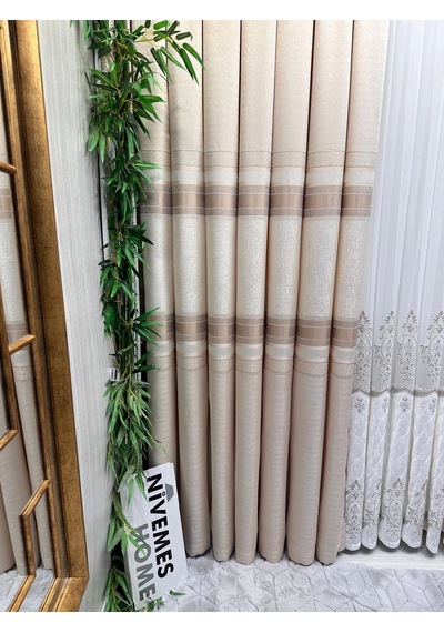 Nivemeshome Defne Krem Ft614339 V-101 1/3 Sık Pileli Fon Perde Apm Krem