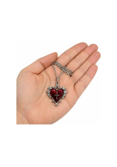 Gotik Kırmızı Kalp Haç Detaylı Kolye Unisex Metal Zincir Çok renkli 27628649