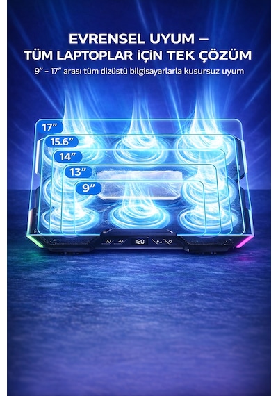 Rgb Işıklı Laptop Soğutucu Stand Lcd Ekran 15 Fanlı Güçlü Sessiz Soğutma