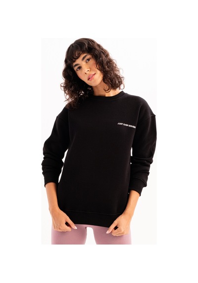 Justever Bisiklet Yaka Nakışlı Şardonlu İçi Polarlı Siyah Kadın Sweatshirt - Rigil Siyah