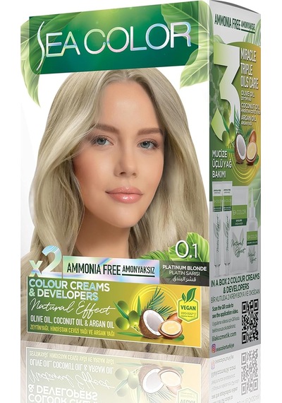 Amonyaksız, Vegan, Doğal, Besleyici Kalıcı Saç Boyası%100 Beyaz Kapama 1 Paket 2 X 50 Ml Boya & Oksidan Platin Sarısı 0.1