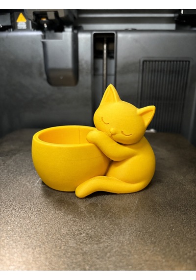 3d Baskı Sarılan Kedi Saksı - Sevimli Dekoratif Saksı - Sarı Çok Renkli