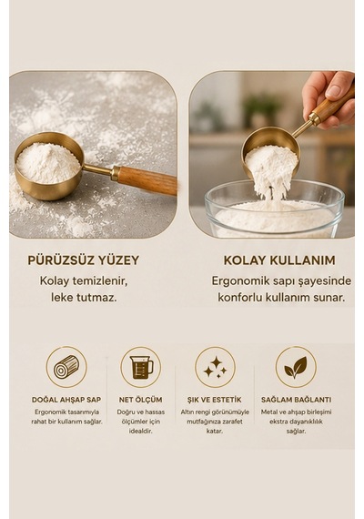 45 Ml Ahşap Saplı Gold Kahve Ölçü Kaşığı Paslanmaz Çelik Kahve Çay Mama Ölçme Kaşığı Altın