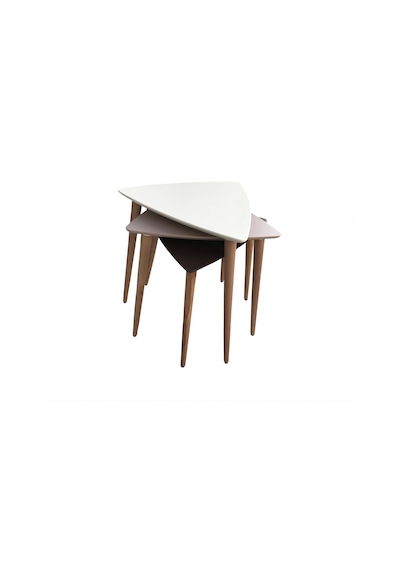 Zigon Sehpa Ahşap Kayın Retro Konik Ayak Model Üçgen Tabla Renk Beyaz-Mor Siyah El Yapım