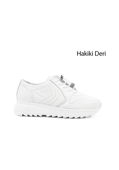 Gönderi(R) Gönderi R Beyaz Antik Bağcıklı Dolgu Taban Hakiki Deri Sneaker Beyaz