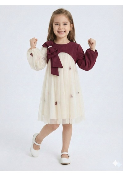 Xo Kids Bordo Kollu Fiyonk Detaylı Çiçek İşlemeli Tüllü Kız Çocuk Elbise 4-10 Yaş 4419 Ekru Xo Kids Bordo Kollu Fiyonk Detaylı Çiçek İşlemeli Tüllü Kız Çocuk Elbise 4-10 Yaş 4419 Ekru