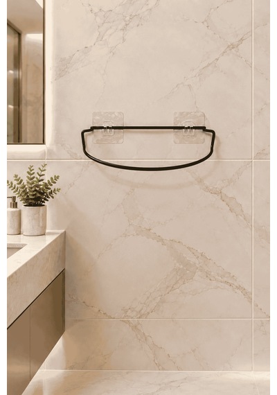 Siyah Şık Duvar Tipi Havluluk Delmeden Montaj, Yapışkanlı Modern Banyo Havlu Askısı