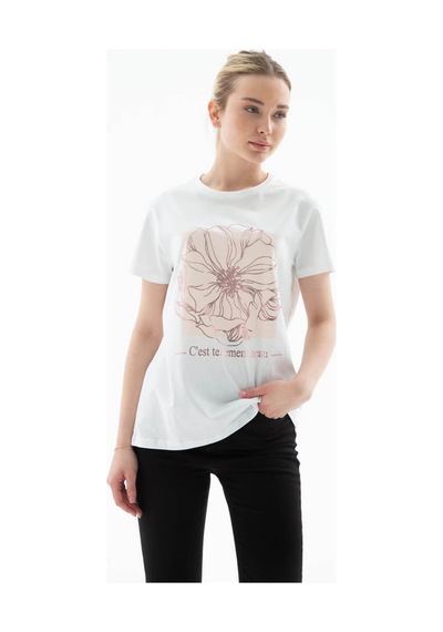 Fashion Friends Baskılı %100 Pamuklu Beyaz Kadın T-shirt 25y0152k1 Beyaz