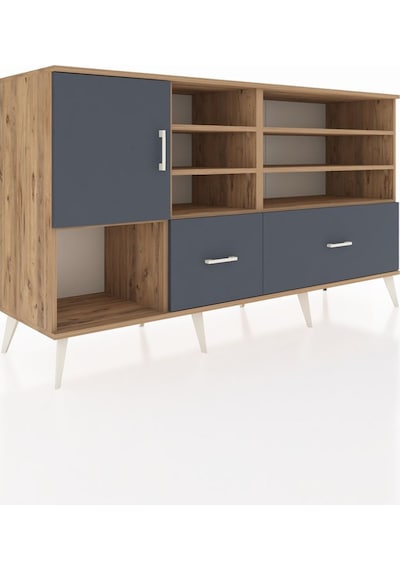 Kronos Konsol 8 Raflı 2 Çekmeceli Tek Kapaklı 176x59x99 Çam-antr Çam-antrasit