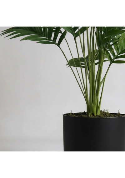 Yapay 90 Cm 20 Yaprak Mini Afrika Palmiyesi Siyah Metal Saksı Yeşil