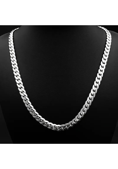 Silver Ezme Yassı Yılan Çelik Unisex Kolye 65cm Gümüş