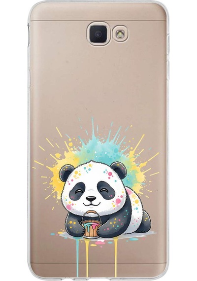 Samsung Galaxy J7 Prime 2 İle Uyumlu Splash Panda Tasarımlı Şeffaf Silikon Kılıf Şeffaf