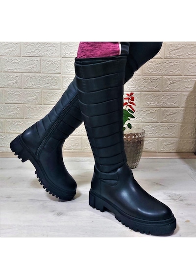 M.p 2752 Siyah Fermuarlı İçi Kürklü 46cm Paraşüt Bayan Çizme 001