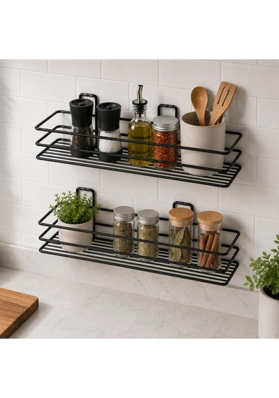 Yapışkanlı Metal Raf İkili Set, 2'li Yapışkan Duvar Rafı Diğer