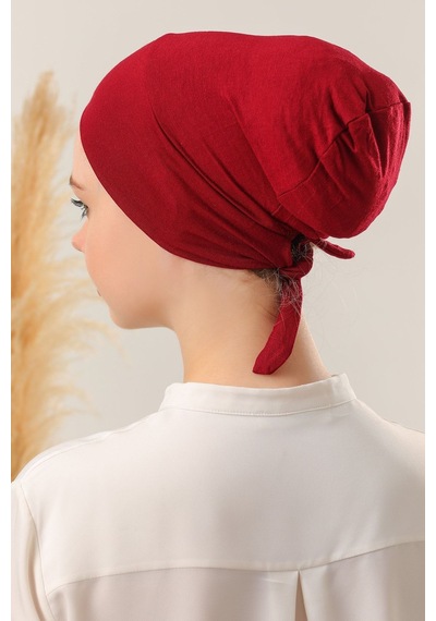 Melodi Scarf Bağlamalı Dikişsiz Çapraz Bone Bordo Bordo