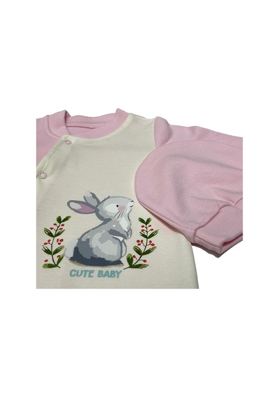 Babysena Tavşan Baskılı Kız Bebek Tulum Takımı Pembe