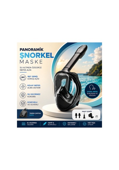 Şnorkel S/m Beden Dalış Maskesi Full Face Tam Deniz Altı Keşif Maskesi Siyah - 818977029 Siyah