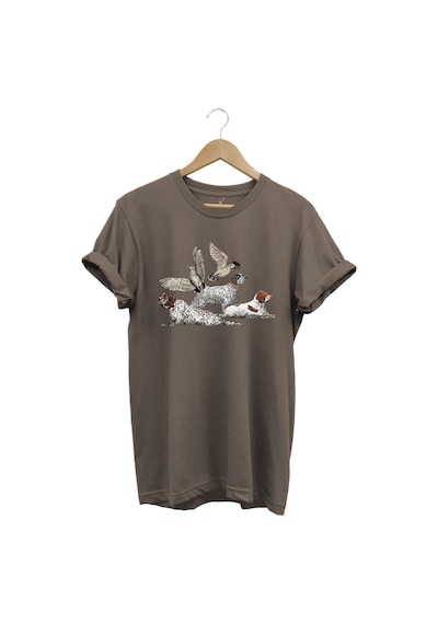 Avcılık Hunting Fermalı English Setter Ve Çulluk Baskılı %100 Pamuk Regular Fit Kahverengi T-shirt Kahverengi