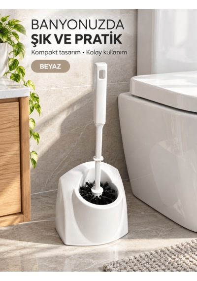 Beylini Tuvalet Klozet Fırçası Seti Wc Banyo Temizlik Fırçası Ve Kabı Beyaz