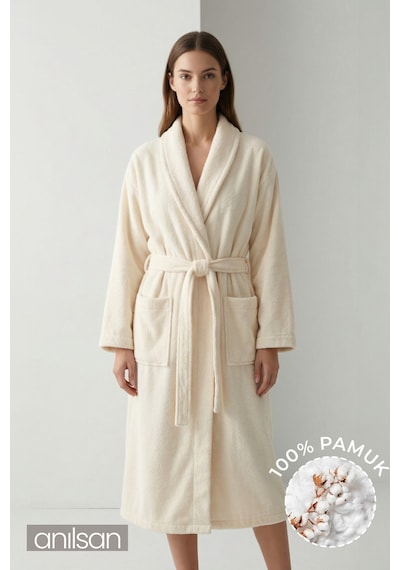 Şalyaka Bornoz Krem %100 Pamuk Unisex Spa Için Ideal Kadın/erkek Krem