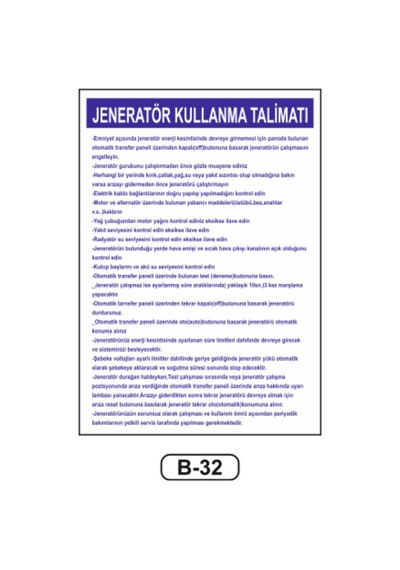 Kompresör Kullanma Talimatı Uyarı İkaz Levhası