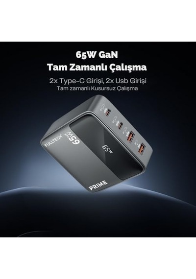 Hızlı Şarj Cihazı, 65w Gan Hızlı Şarj Adaptörü, Güç Şeridi, 2x Type-c Girişi, 2x Usb Girişi, Tam Zamanlı 4 Bağlantı Noktası, Şarj Koruması, Akım Koruması, Yüksek Verimlilik 1.5 Metre