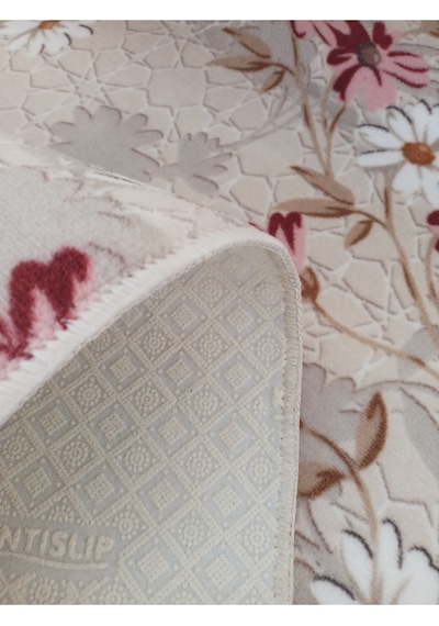 Çiçekli Kaymaz Yolluk - Yıkanabilir Dört Mevsim Halı Salon, Banyo, Balkon, Genç Odası Yeşil