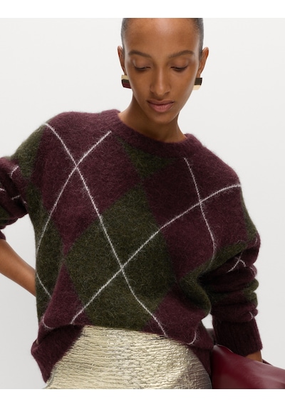 Marks & Spencer Yün Karışımlı Argyle Desenli Yuvarlak Yaka Kazak Bordo