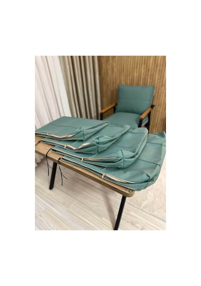 Outdoor Kumaş,bahçe Minderi,balkon Minderi,koruyucu Kılıf , 2-1-1 Takıma Uygun 4 Adet Pofuduk Model ,minder Kılıfı Turkuaz